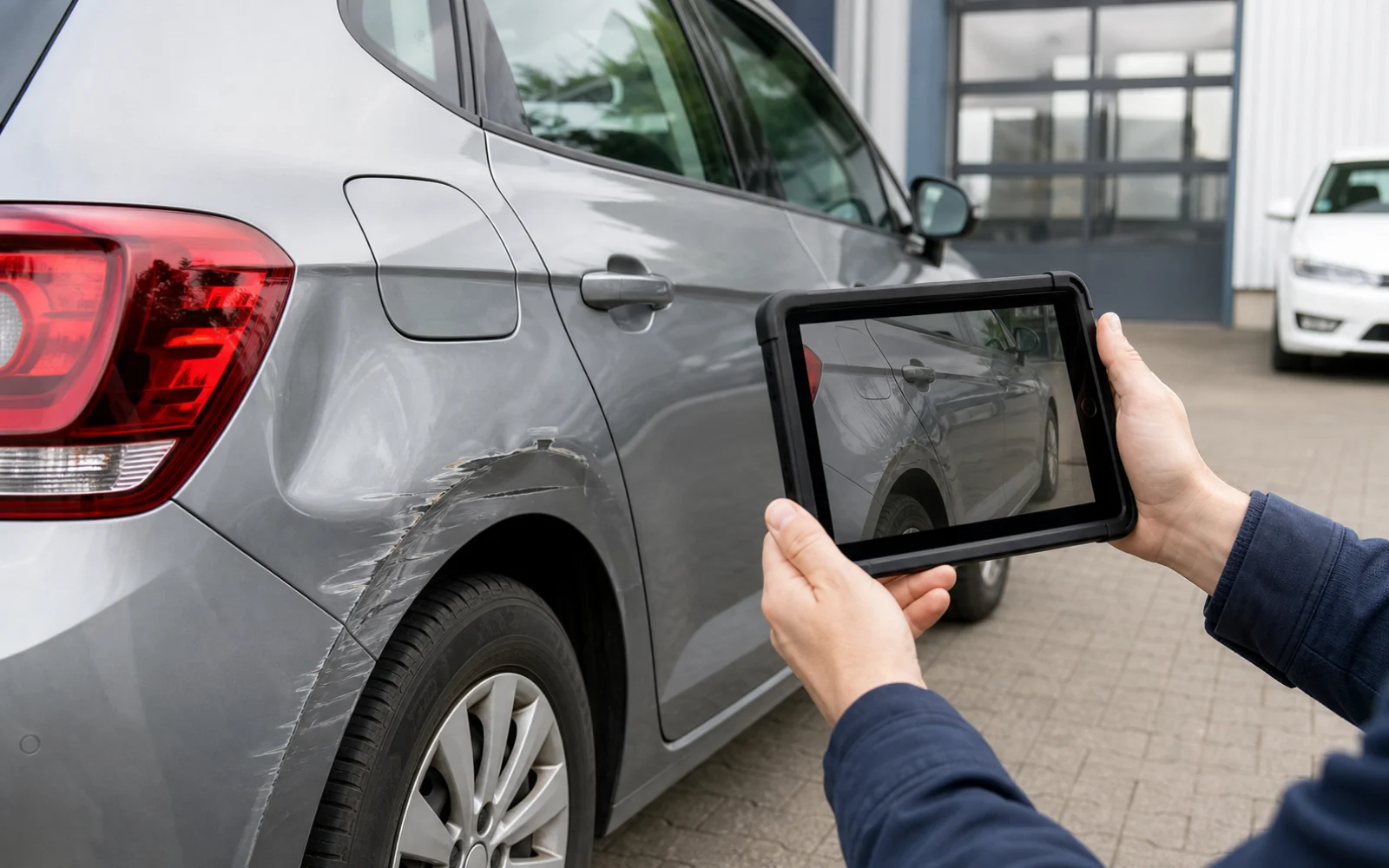 Gutachter dokumentiert Unfallschaden am Fahrzeug